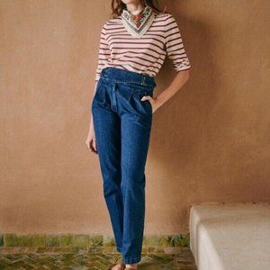 Sezane Francky denim pleated belted trouser jeans 36/US 4